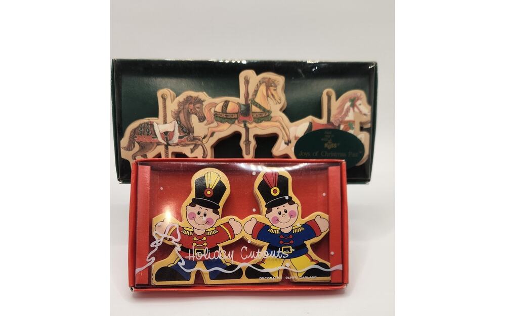 Lot of 2 Russ Paper Garland Cutouts Holiday Soldiers Carousel Horses NIB VTG